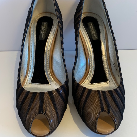 Dolce & Gabbana Black Nude Spuntata Vernice + Tulle Peep Toe Pump - Picture 2 of 12